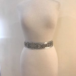 Silver Grey Satin Embellished Formal Event Waist Belt